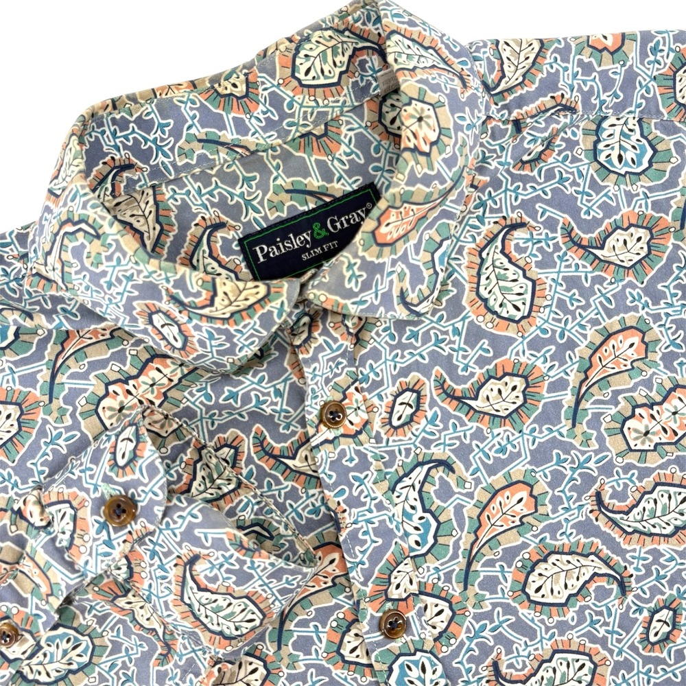 Paisley & Gray Mens Slim Fit Button Down Shirt Paisley‎ Print Long Sleeve Size L